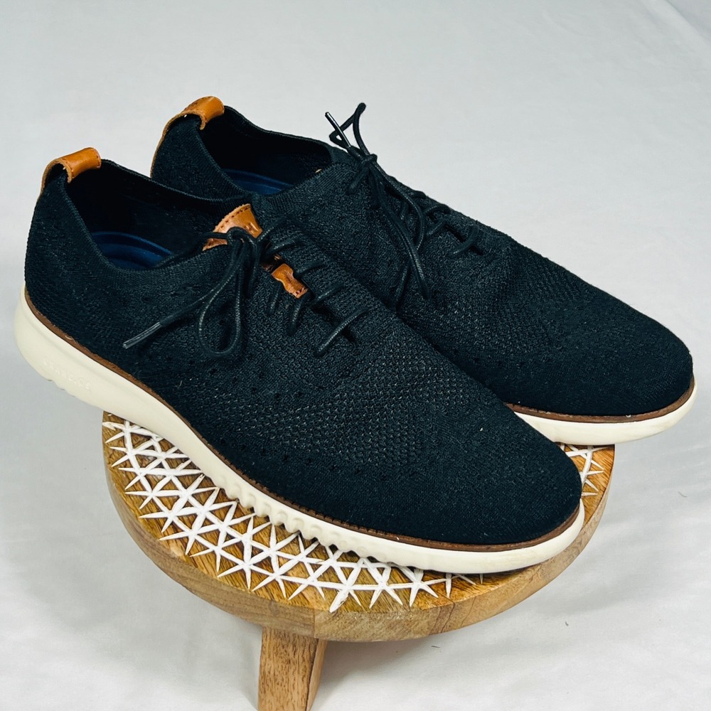 Cole Haan Zerogrand Stitchlite Oxford Mens 10.5 Black Knit Wingtip Shoes C27568